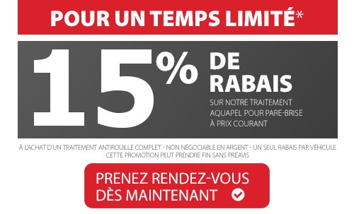 Antirouille Métropolitain offre 15% de rabais sur un traitement pour pare-brise Aquapel